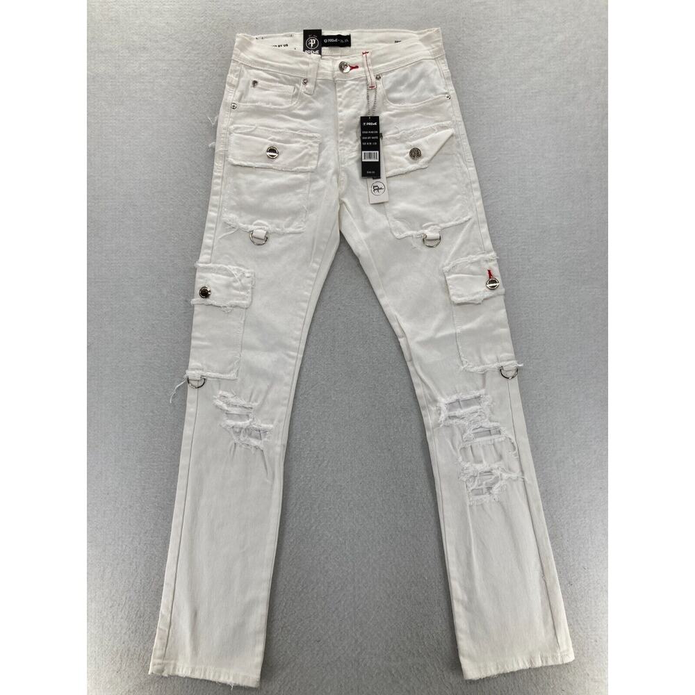 White Distressed Straight Men Jeans